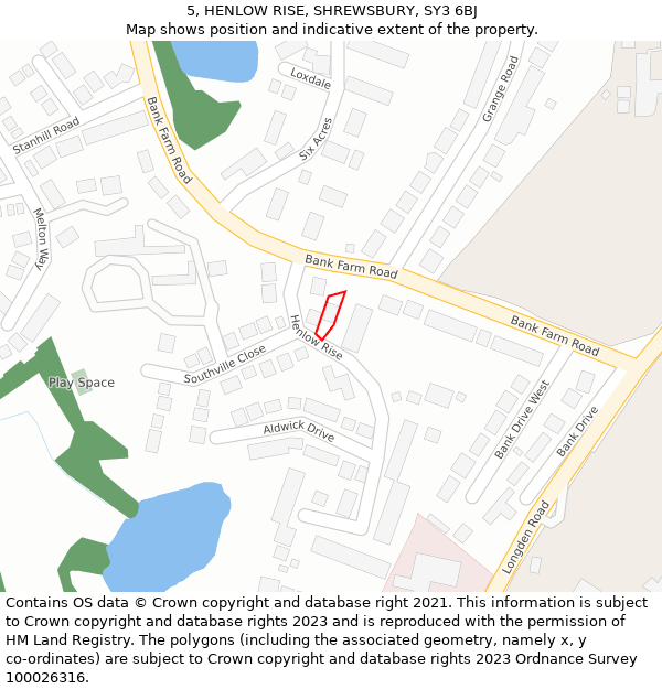 5, HENLOW RISE, SHREWSBURY, SY3 6BJ: Location map and indicative extent of plot