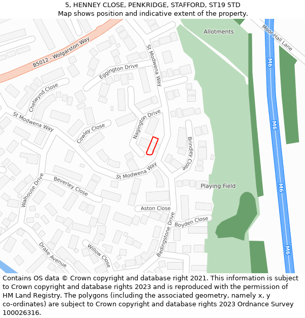 5, HENNEY CLOSE, PENKRIDGE, STAFFORD, ST19 5TD: Location map and indicative extent of plot