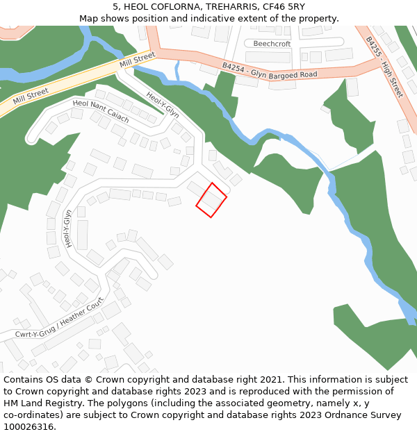 5, HEOL COFLORNA, TREHARRIS, CF46 5RY: Location map and indicative extent of plot