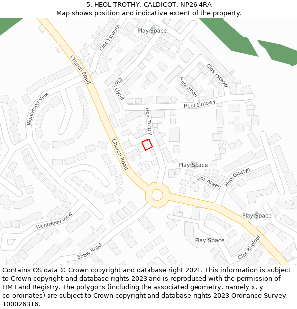 5, HEOL TROTHY, CALDICOT, NP26 4RA: Location map and indicative extent of plot