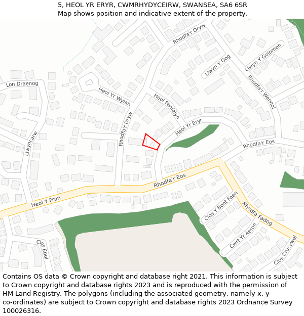 5, HEOL YR ERYR, CWMRHYDYCEIRW, SWANSEA, SA6 6SR: Location map and indicative extent of plot