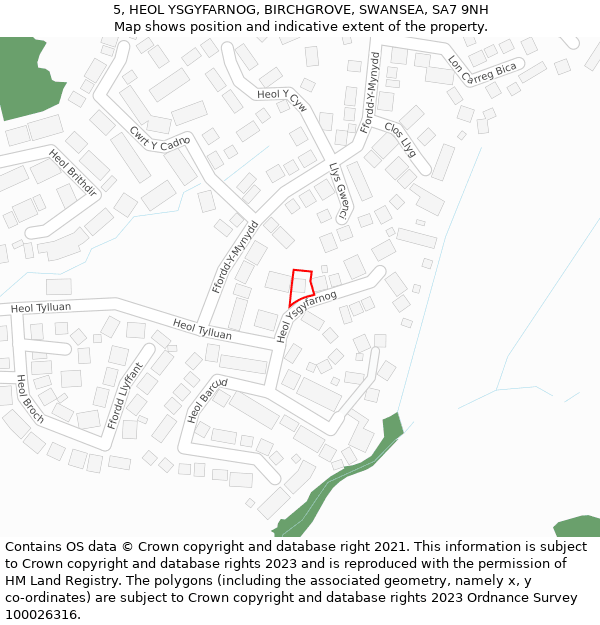 5, HEOL YSGYFARNOG, BIRCHGROVE, SWANSEA, SA7 9NH: Location map and indicative extent of plot