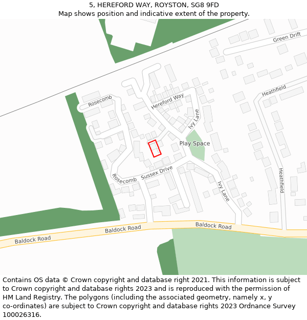 5, HEREFORD WAY, ROYSTON, SG8 9FD: Location map and indicative extent of plot