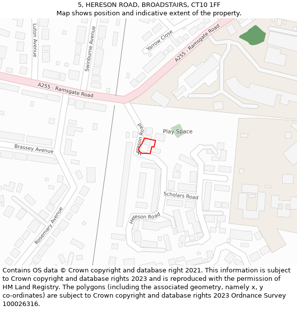 5, HERESON ROAD, BROADSTAIRS, CT10 1FF: Location map and indicative extent of plot