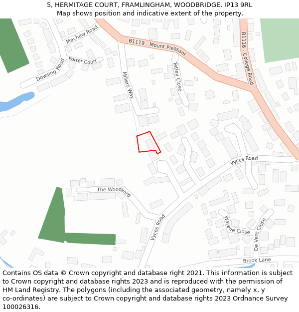 5, HERMITAGE COURT, FRAMLINGHAM, WOODBRIDGE, IP13 9RL: Location map and indicative extent of plot