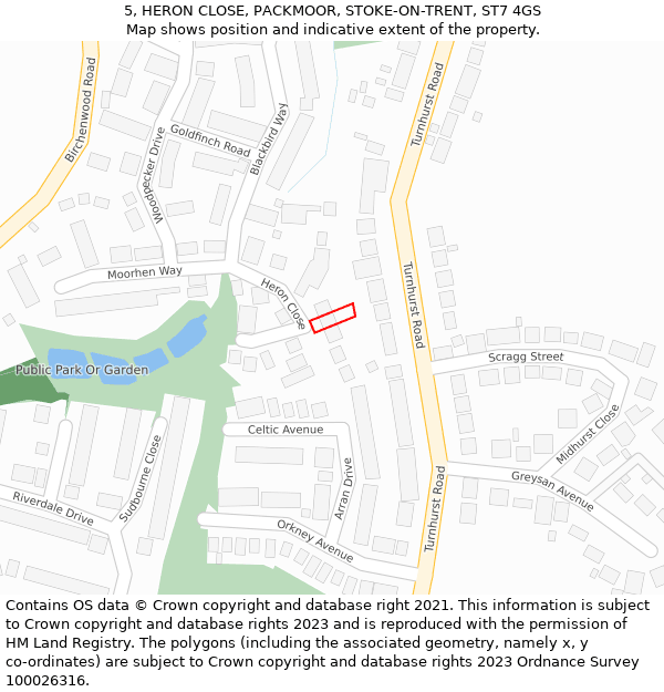 5, HERON CLOSE, PACKMOOR, STOKE-ON-TRENT, ST7 4GS: Location map and indicative extent of plot