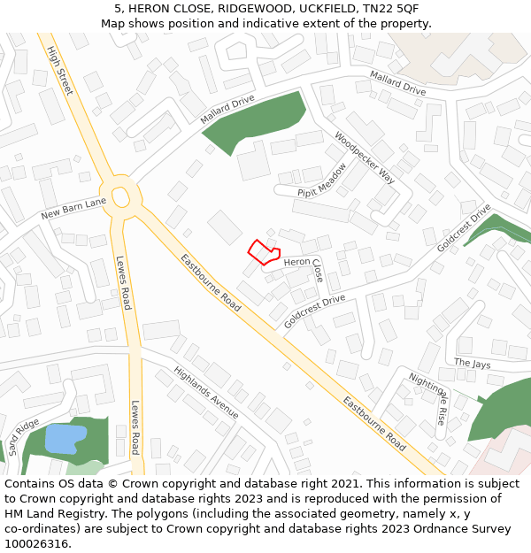 5, HERON CLOSE, RIDGEWOOD, UCKFIELD, TN22 5QF: Location map and indicative extent of plot