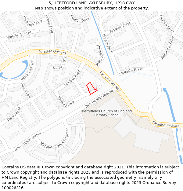 5, HERTFORD LANE, AYLESBURY, HP18 0WY: Location map and indicative extent of plot