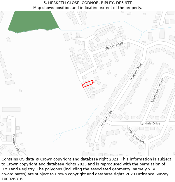 5, HESKETH CLOSE, CODNOR, RIPLEY, DE5 9TT: Location map and indicative extent of plot