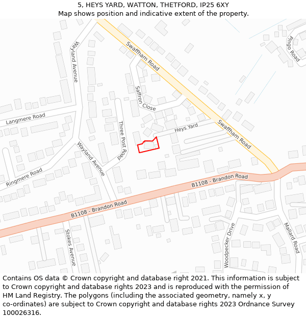 5, HEYS YARD, WATTON, THETFORD, IP25 6XY: Location map and indicative extent of plot