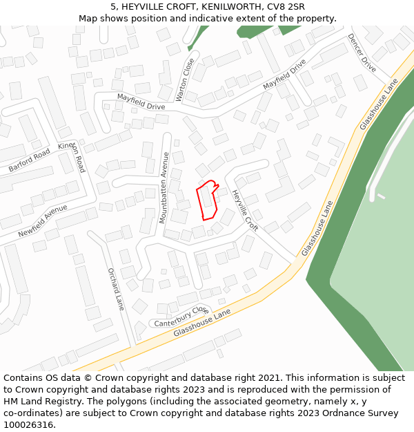 5, HEYVILLE CROFT, KENILWORTH, CV8 2SR: Location map and indicative extent of plot