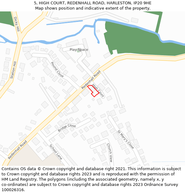 5, HIGH COURT, REDENHALL ROAD, HARLESTON, IP20 9HE: Location map and indicative extent of plot