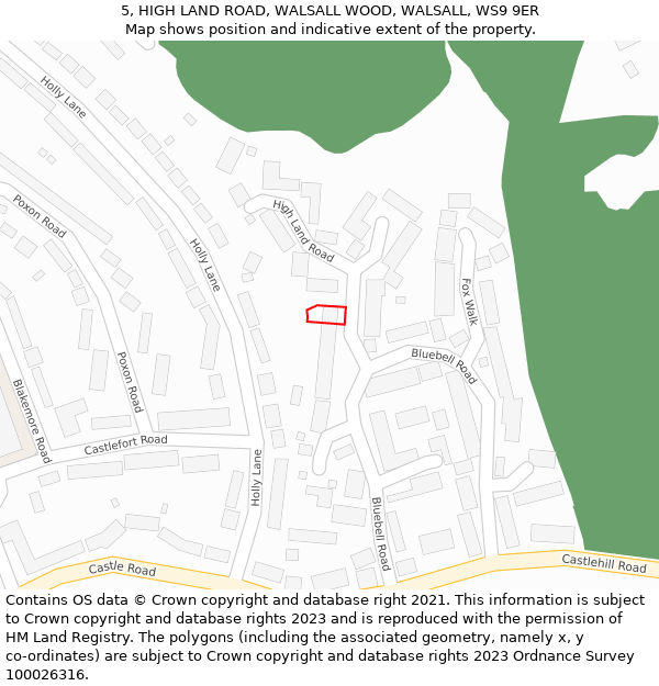 5, HIGH LAND ROAD, WALSALL WOOD, WALSALL, WS9 9ER: Location map and indicative extent of plot