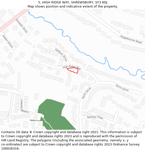 5, HIGH RIDGE WAY, SHREWSBURY, SY3 6DJ: Location map and indicative extent of plot