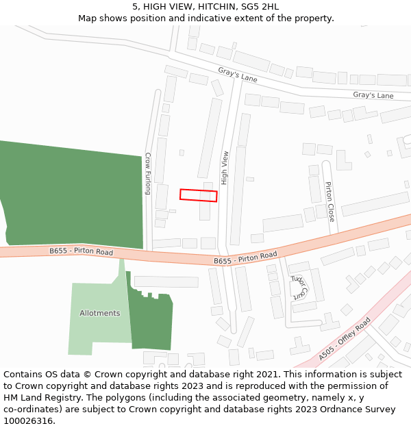 5, HIGH VIEW, HITCHIN, SG5 2HL: Location map and indicative extent of plot