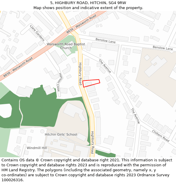 5, HIGHBURY ROAD, HITCHIN, SG4 9RW: Location map and indicative extent of plot