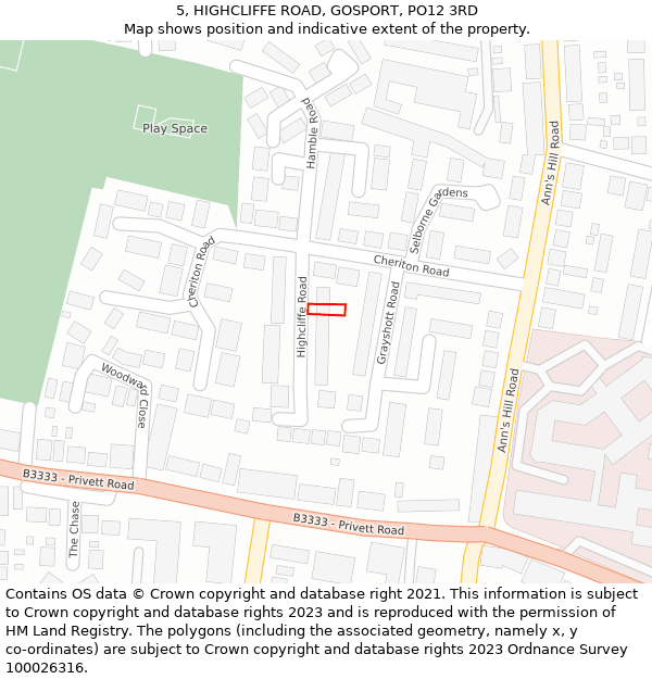 5, HIGHCLIFFE ROAD, GOSPORT, PO12 3RD: Location map and indicative extent of plot