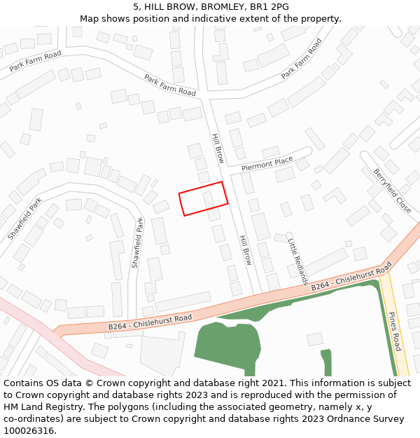 5, HILL BROW, BROMLEY, BR1 2PG: Location map and indicative extent of plot