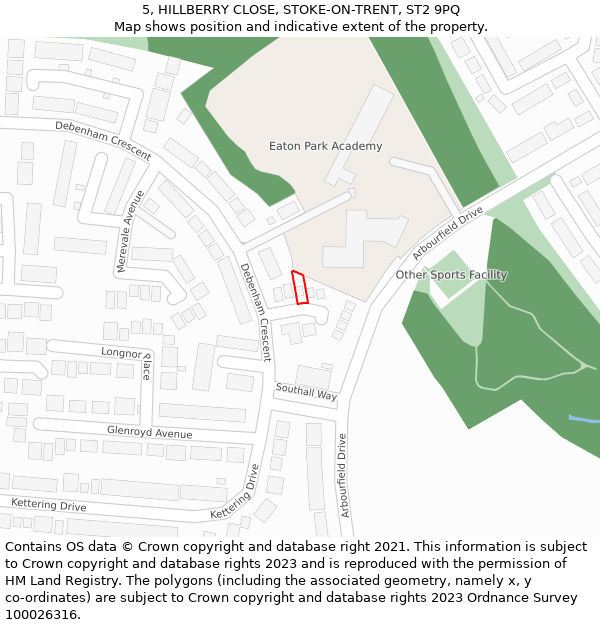 5, HILLBERRY CLOSE, STOKE-ON-TRENT, ST2 9PQ: Location map and indicative extent of plot