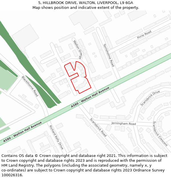 5, HILLBROOK DRIVE, WALTON, LIVERPOOL, L9 6GA: Location map and indicative extent of plot