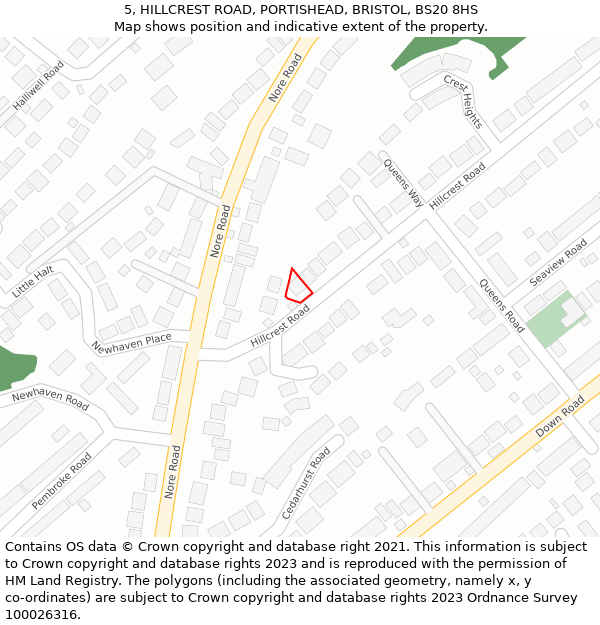 5, HILLCREST ROAD, PORTISHEAD, BRISTOL, BS20 8HS: Location map and indicative extent of plot