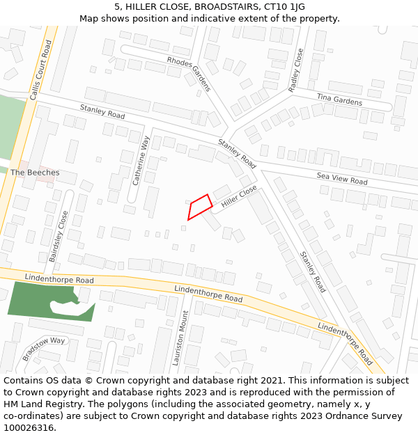 5, HILLER CLOSE, BROADSTAIRS, CT10 1JG: Location map and indicative extent of plot