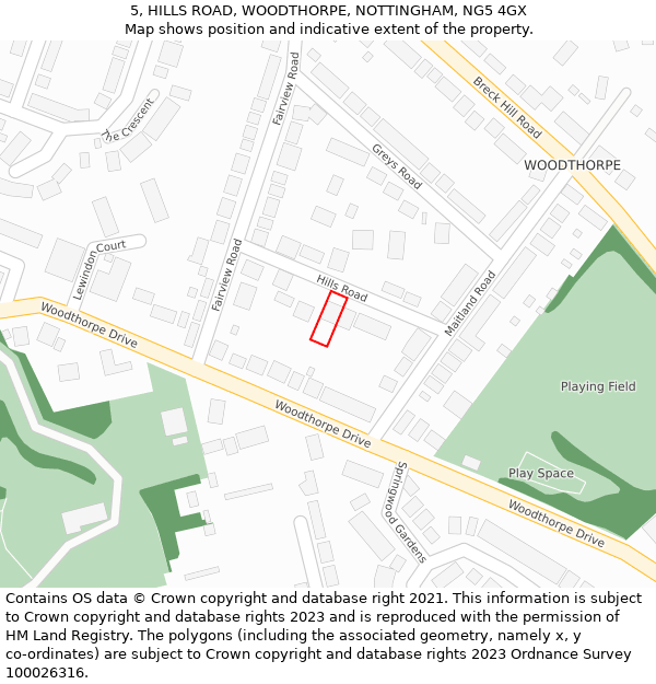 5, HILLS ROAD, WOODTHORPE, NOTTINGHAM, NG5 4GX: Location map and indicative extent of plot