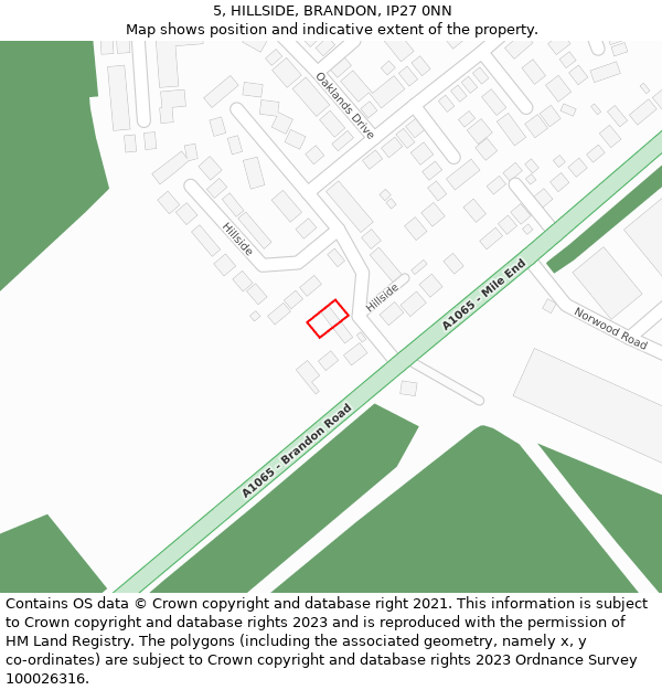 5, HILLSIDE, BRANDON, IP27 0NN: Location map and indicative extent of plot