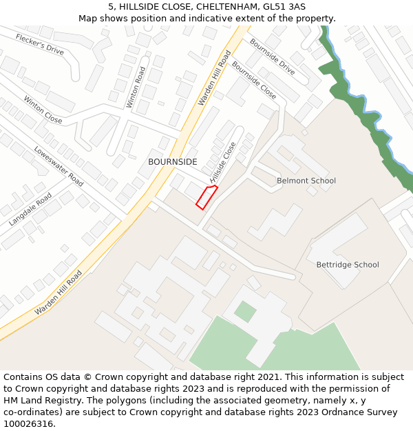 5, HILLSIDE CLOSE, CHELTENHAM, GL51 3AS: Location map and indicative extent of plot