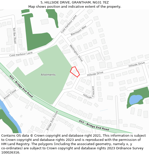 5, HILLSIDE DRIVE, GRANTHAM, NG31 7EZ: Location map and indicative extent of plot