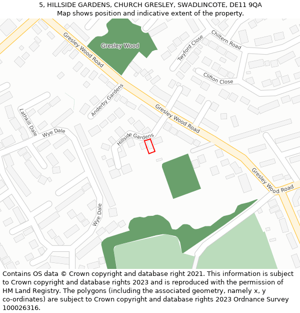 5, HILLSIDE GARDENS, CHURCH GRESLEY, SWADLINCOTE, DE11 9QA: Location map and indicative extent of plot