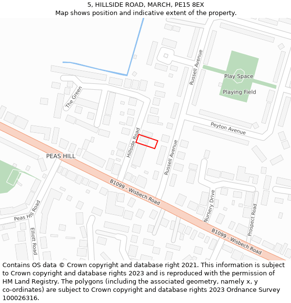 5, HILLSIDE ROAD, MARCH, PE15 8EX: Location map and indicative extent of plot