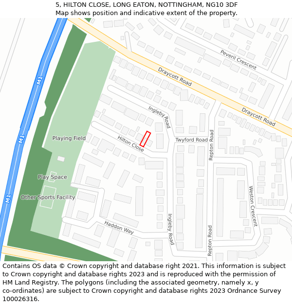 5, HILTON CLOSE, LONG EATON, NOTTINGHAM, NG10 3DF: Location map and indicative extent of plot