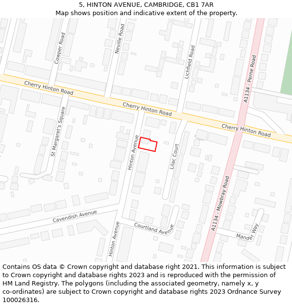 5, HINTON AVENUE, CAMBRIDGE, CB1 7AR: Location map and indicative extent of plot