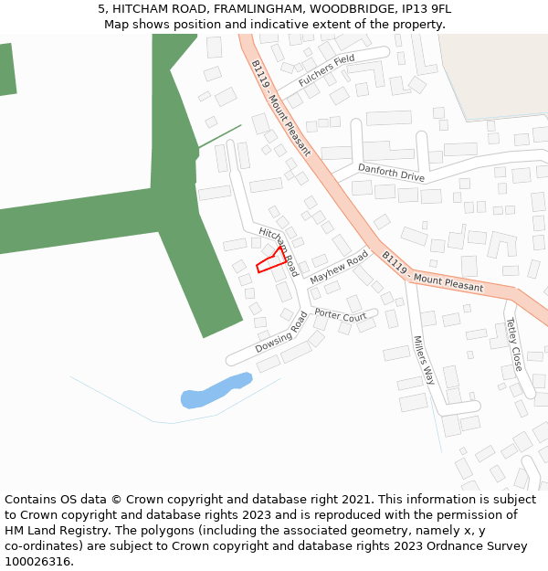 5, HITCHAM ROAD, FRAMLINGHAM, WOODBRIDGE, IP13 9FL: Location map and indicative extent of plot