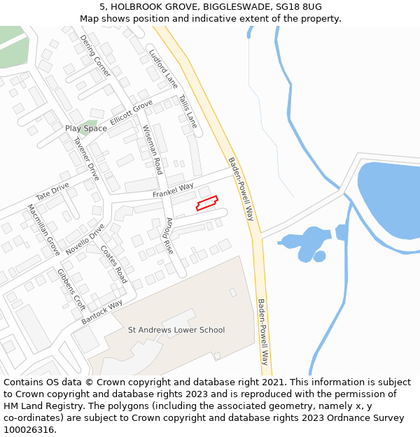 5, HOLBROOK GROVE, BIGGLESWADE, SG18 8UG: Location map and indicative extent of plot