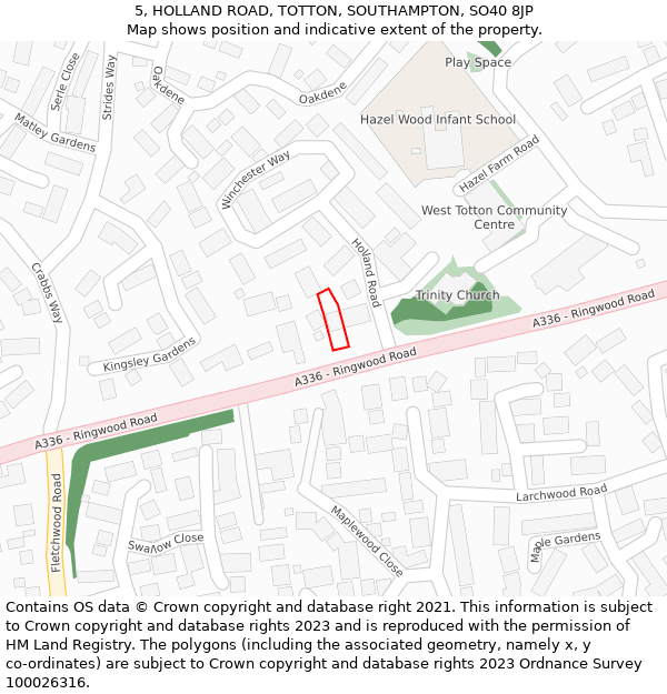 5, HOLLAND ROAD, TOTTON, SOUTHAMPTON, SO40 8JP: Location map and indicative extent of plot