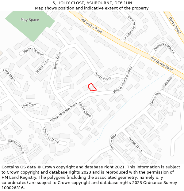 5, HOLLY CLOSE, ASHBOURNE, DE6 1HN: Location map and indicative extent of plot