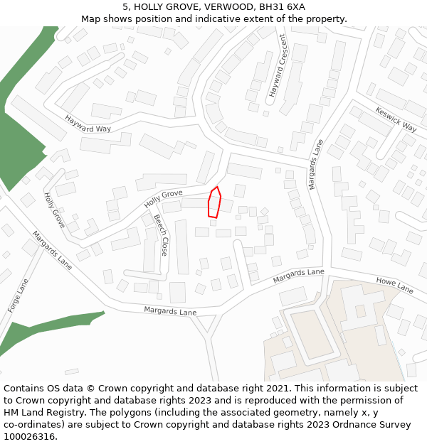 5, HOLLY GROVE, VERWOOD, BH31 6XA: Location map and indicative extent of plot