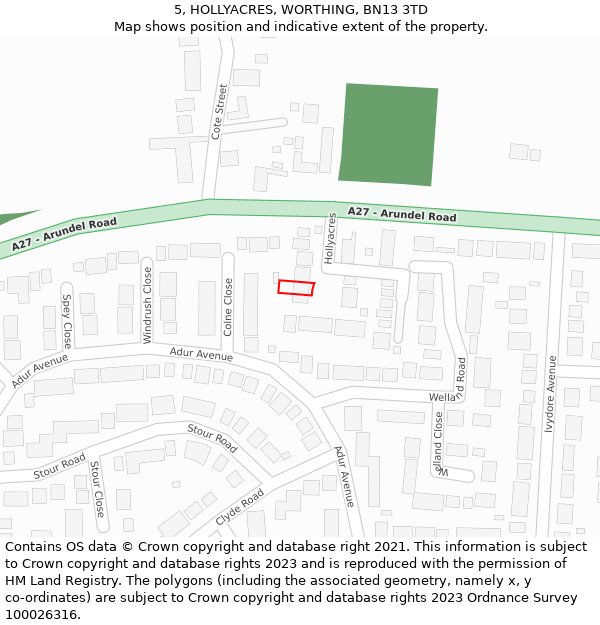 5, HOLLYACRES, WORTHING, BN13 3TD: Location map and indicative extent of plot