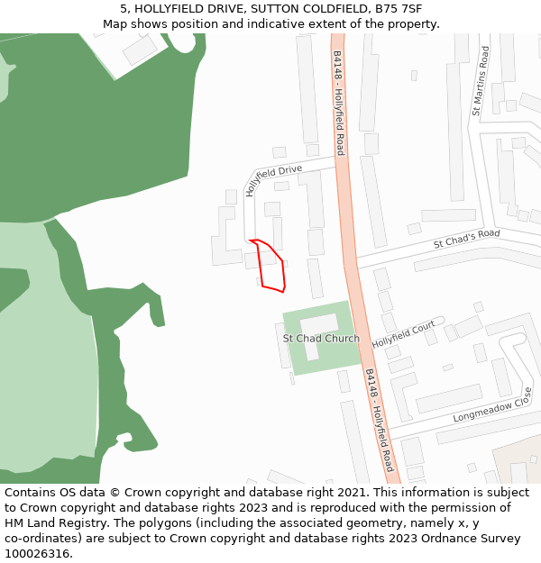 5, HOLLYFIELD DRIVE, SUTTON COLDFIELD, B75 7SF: Location map and indicative extent of plot