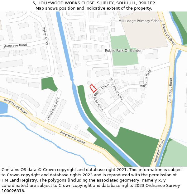 5, HOLLYWOOD WORKS CLOSE, SHIRLEY, SOLIHULL, B90 1EP: Location map and indicative extent of plot