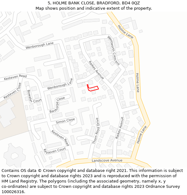 5, HOLME BANK CLOSE, BRADFORD, BD4 0QZ: Location map and indicative extent of plot