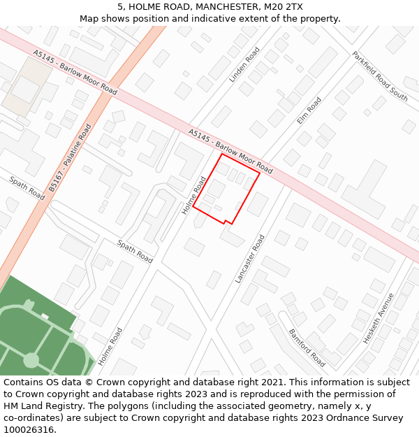 5, HOLME ROAD, MANCHESTER, M20 2TX: Location map and indicative extent of plot