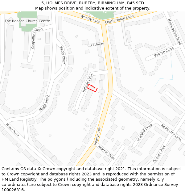 5, HOLMES DRIVE, RUBERY, BIRMINGHAM, B45 9ED: Location map and indicative extent of plot