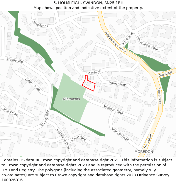 5, HOLMLEIGH, SWINDON, SN25 1RH: Location map and indicative extent of plot