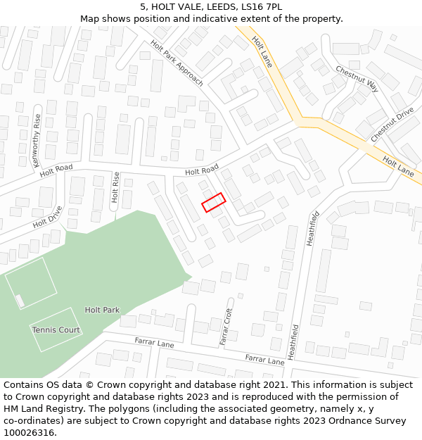 5, HOLT VALE, LEEDS, LS16 7PL: Location map and indicative extent of plot