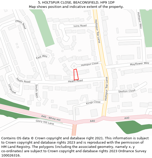 5, HOLTSPUR CLOSE, BEACONSFIELD, HP9 1DP: Location map and indicative extent of plot