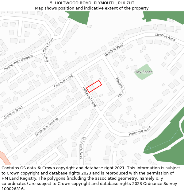 5, HOLTWOOD ROAD, PLYMOUTH, PL6 7HT: Location map and indicative extent of plot