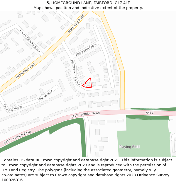 5, HOMEGROUND LANE, FAIRFORD, GL7 4LE: Location map and indicative extent of plot